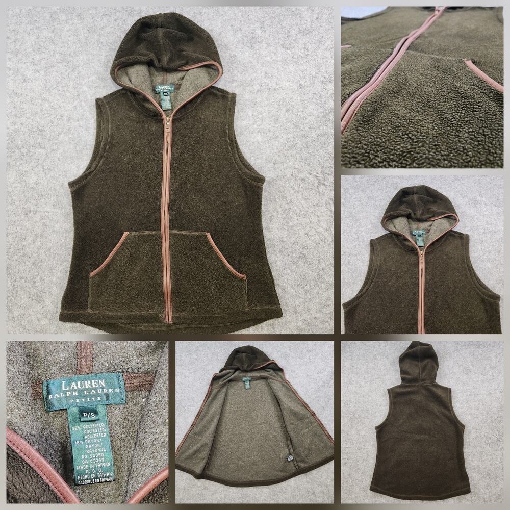 Lauren Ralph Lauren LRL Vest Womens Petite Small PS SP Hooded Fleece Zip Pockets